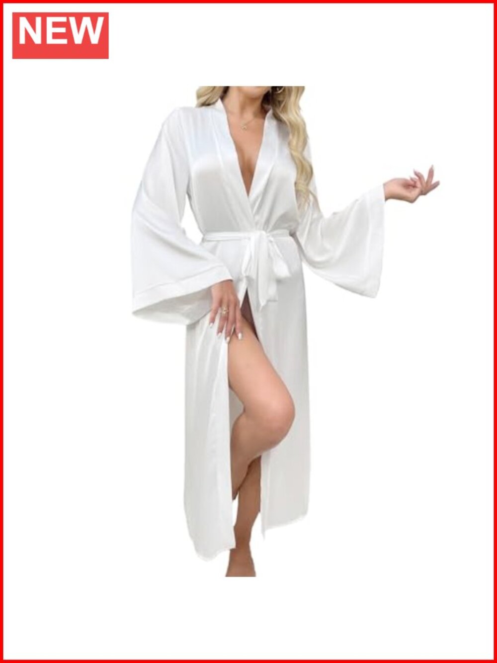 Women Satin Kimono Robe Long Wide Sleeve Lightweight Lounge Bathrobe